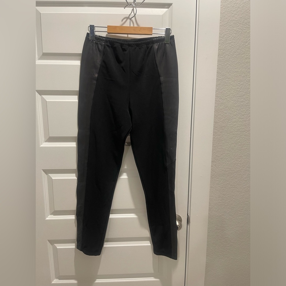 Firenze Santa Barbara Black High Rise side Leather pull on Leggings L